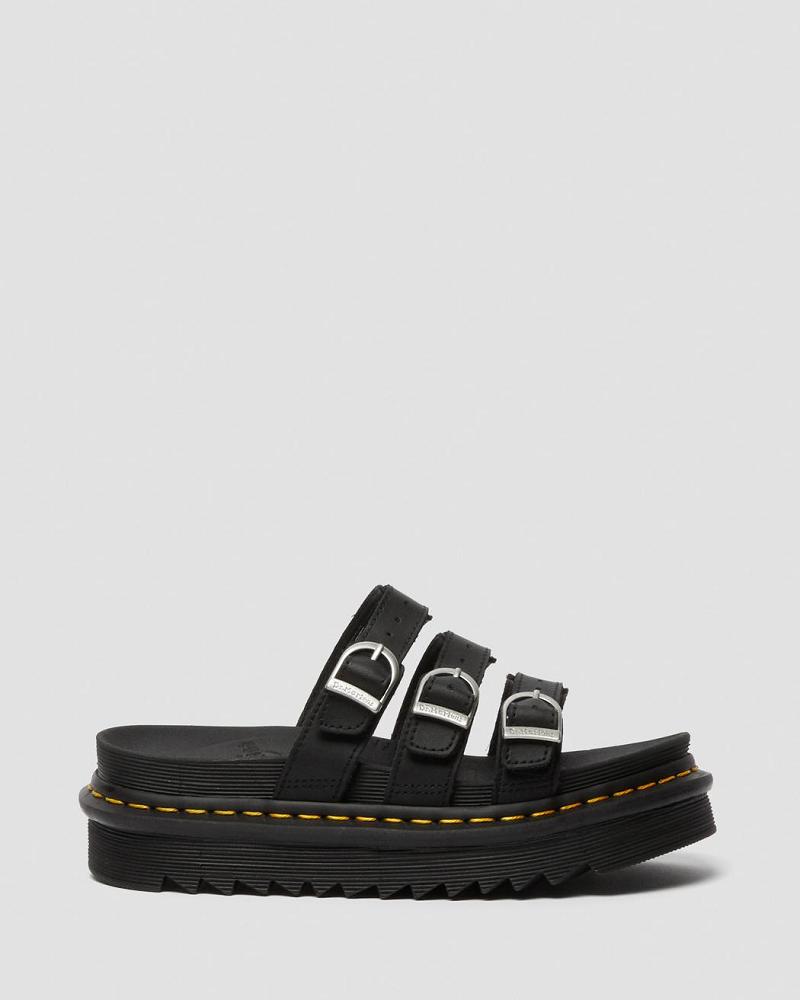 Black Women's Dr Martens Blaire Leather Platform Sandals | CA 308JPQ